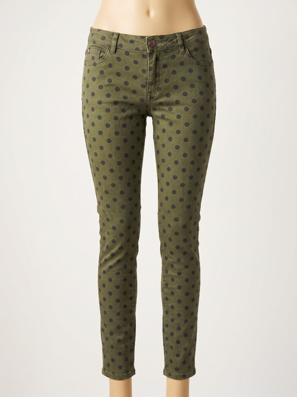 Etienne Marcel Olive Green Polka Dot Skinny Jeans Stretch Denim Pants Size 30